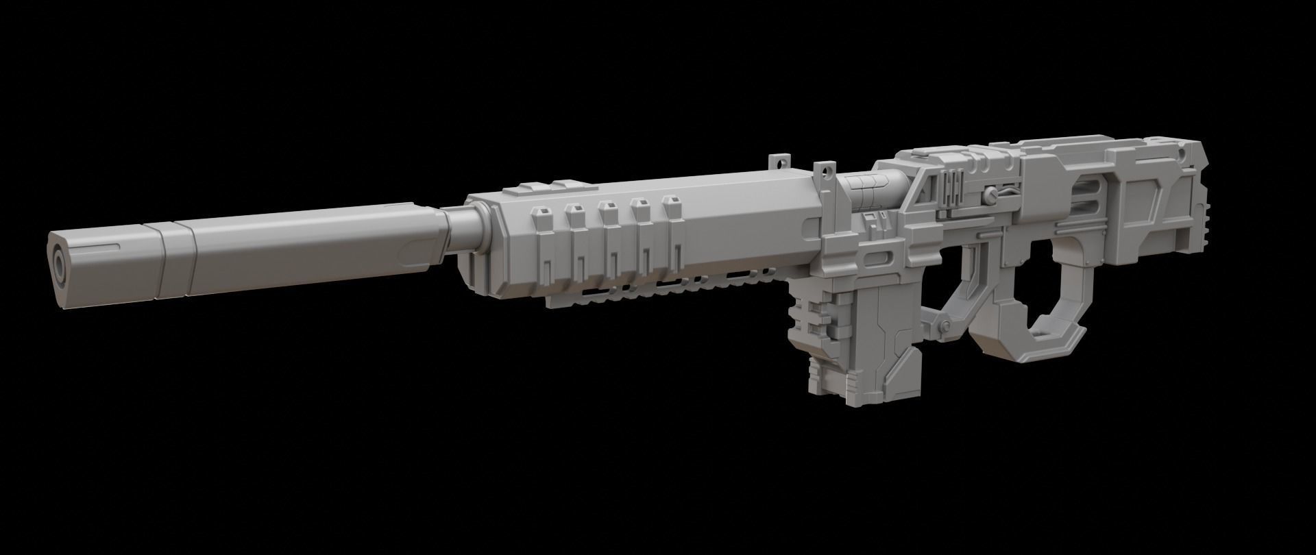 Mecha hard surface assault rifle 3D model_1