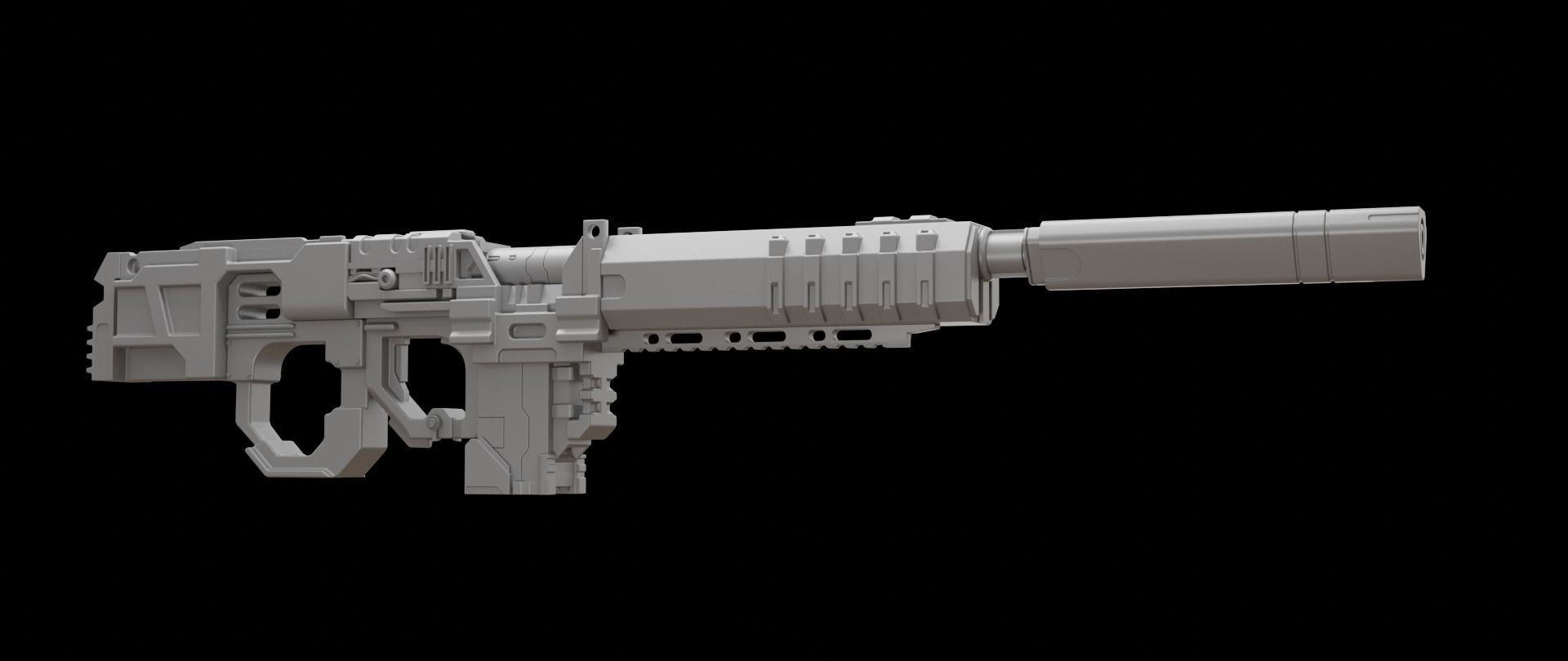 Mecha hard surface assault rifle 3D model_4