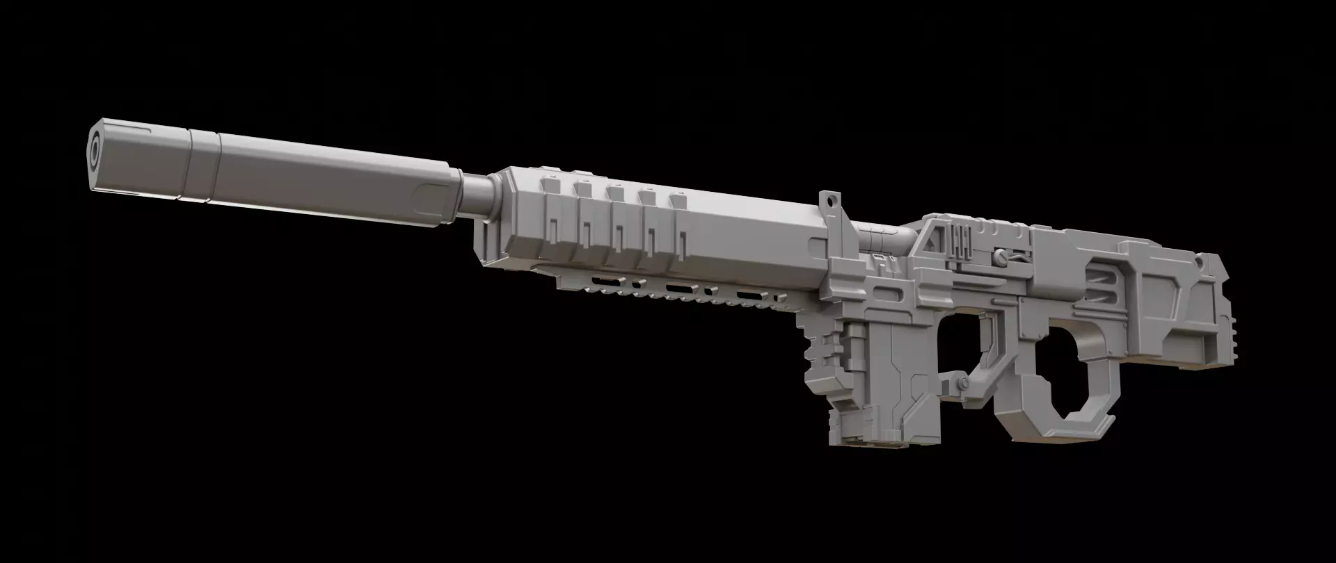 Mecha hard surface assault rifle 3D model_0