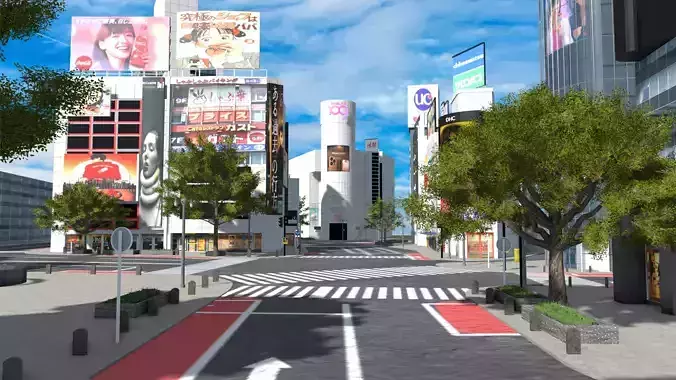 Shibuya Scramble Crossing  Shibuya City Tokyo Japan Low-poly 3D model