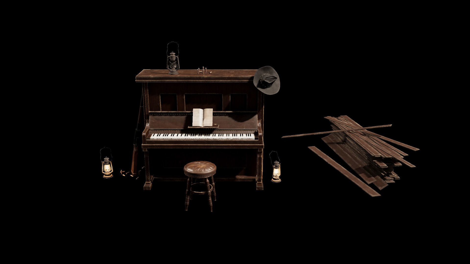 Wild West Upright Piano Vol 01 Low-poly 3D model_6