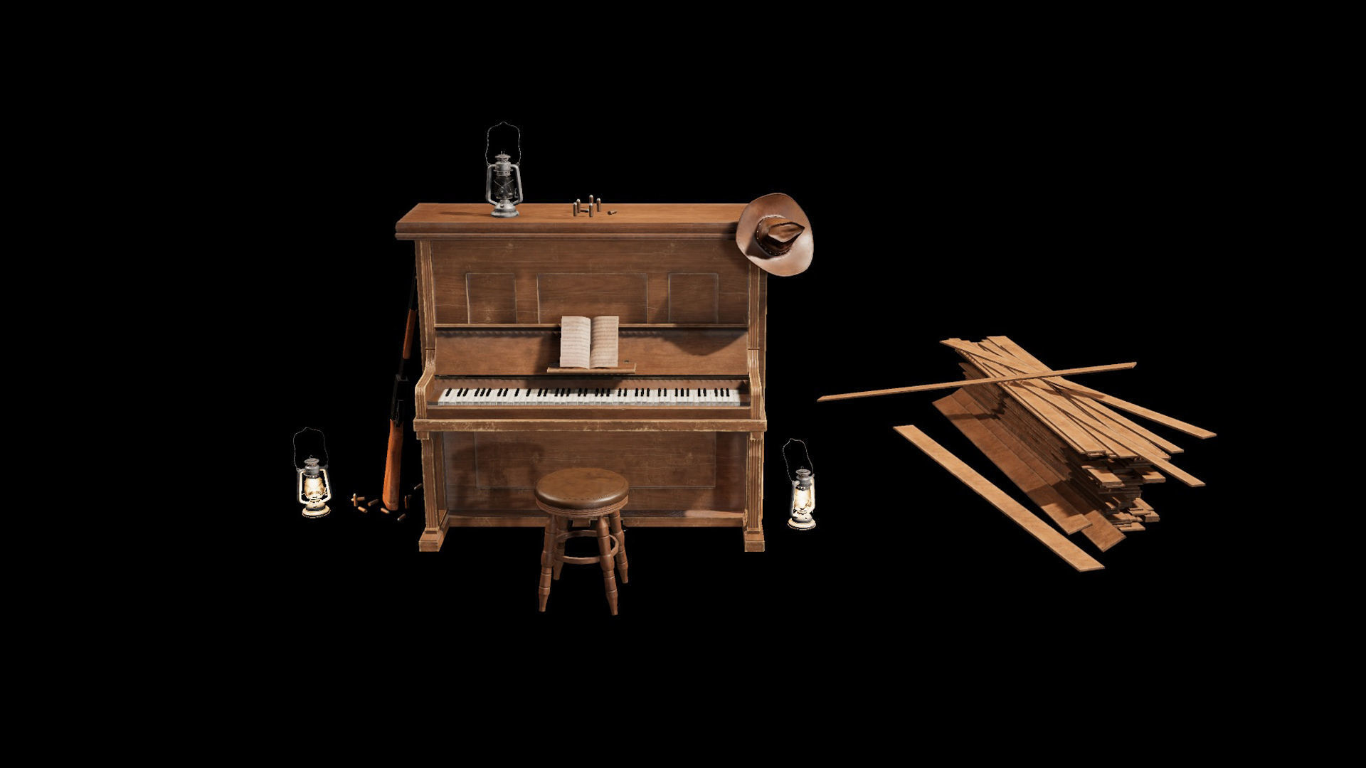 Wild West Upright Piano Vol 01 Low-poly 3D model_4