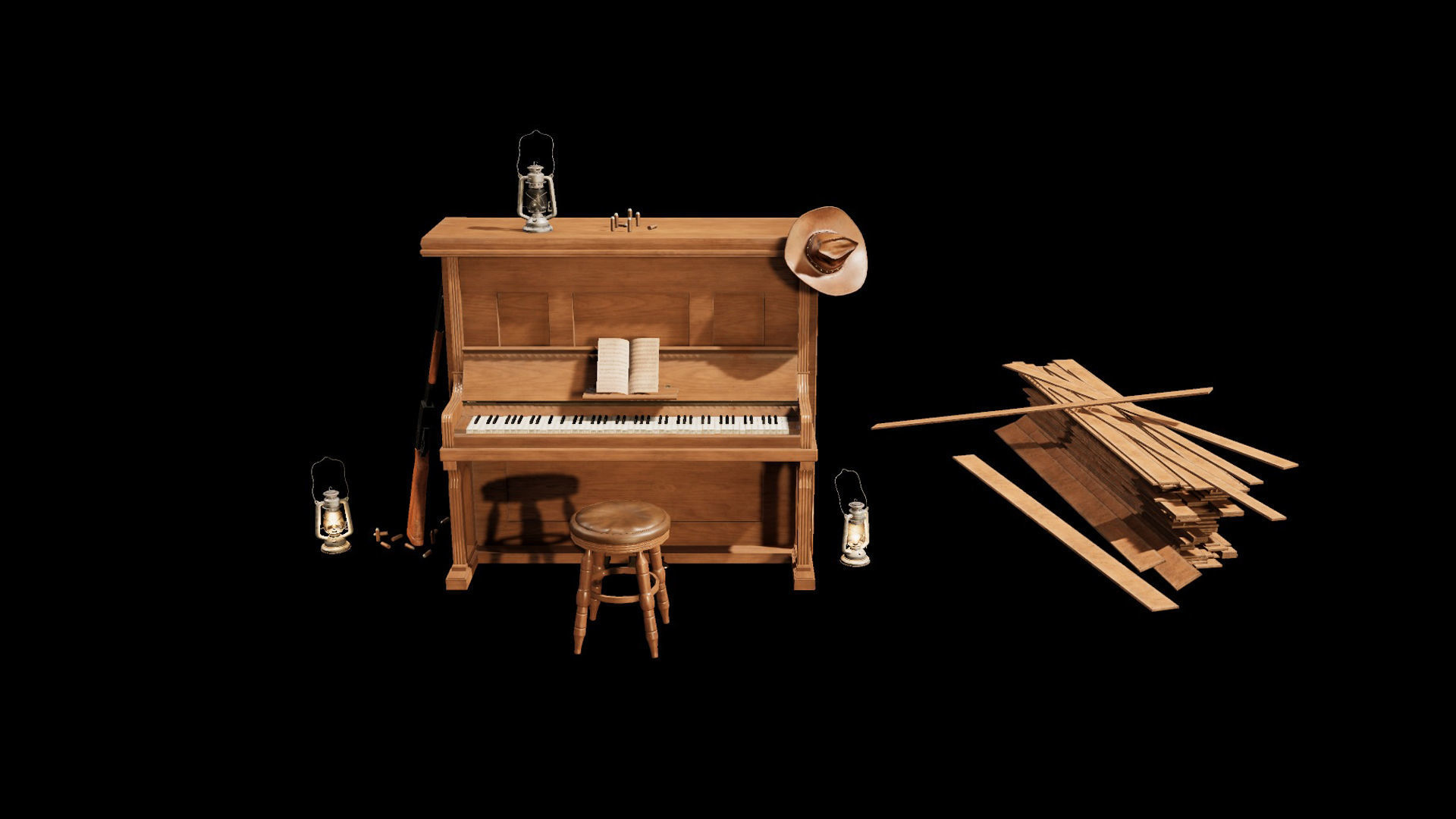 Wild West Upright Piano Vol 01 Low-poly 3D model_3