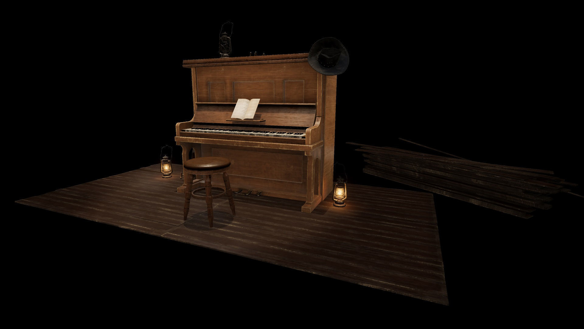 Wild West Upright Piano Vol 01 Low-poly 3D model_22
