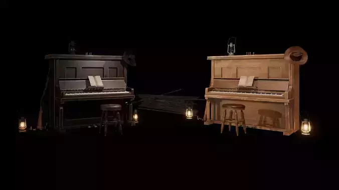 Wild West Upright Piano Vol 01 Low-poly 3D model