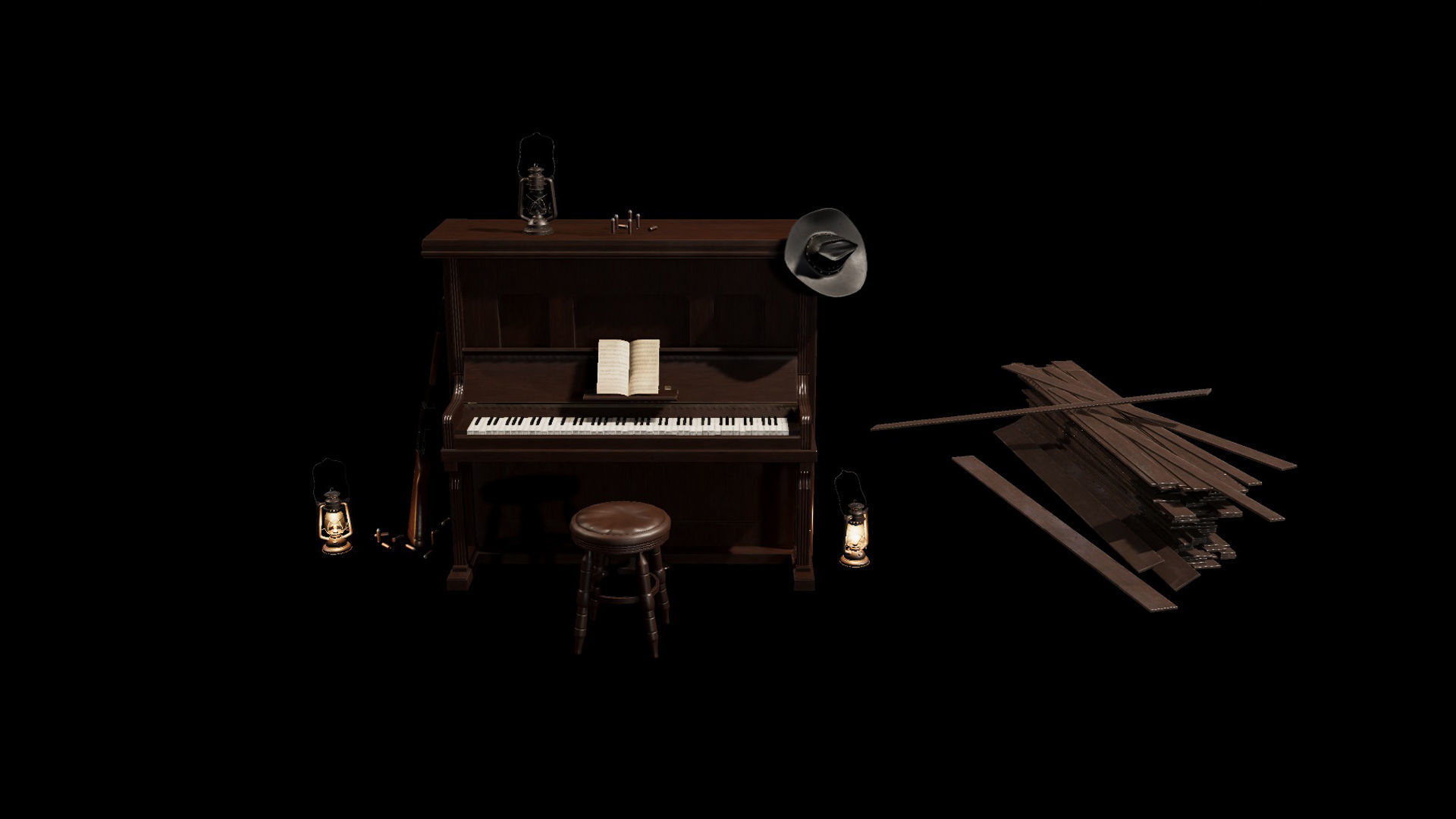 Wild West Upright Piano Vol 01 Low-poly 3D model_5