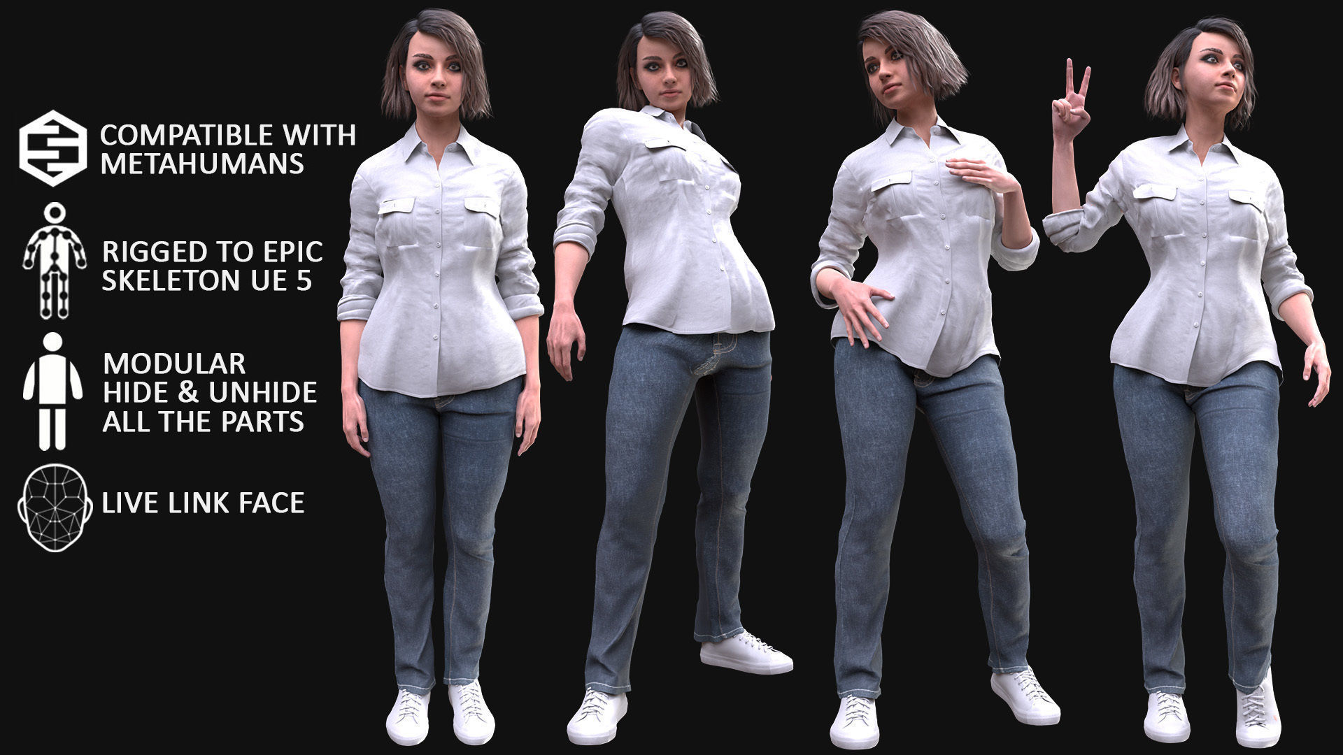 Woman Casual Outfit - Modular - Rigged Low-poly 3D model_3