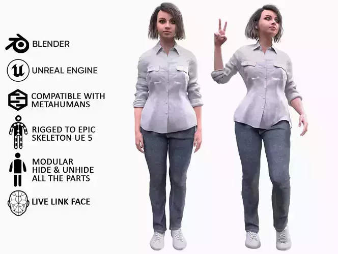 Woman Casual Outfit - Modular - Rigged Low-poly 3D model