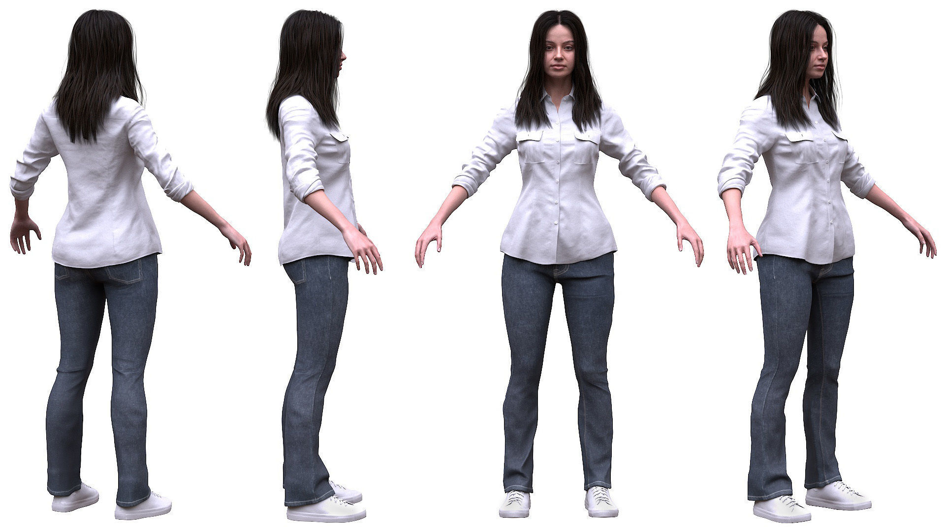 Woman Casual Outfit - Modular - Rigged Low-poly 3D model_4