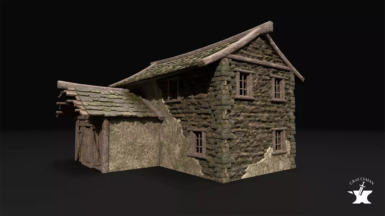 Realistic Medieval House Low-poly 3D model