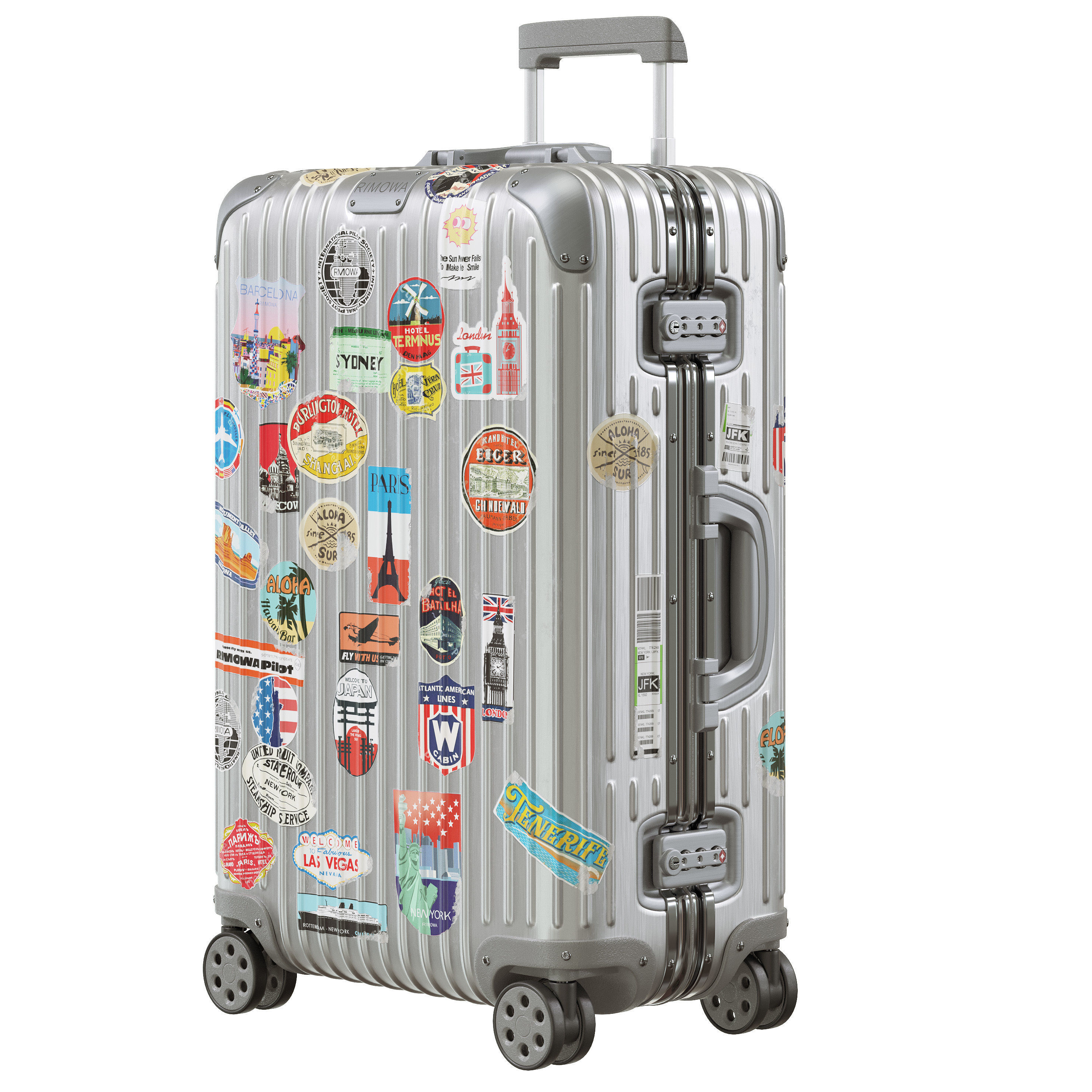 Rimowa Aluminium Luggage with Stickers PBR 4k Low-poly 3D model_6