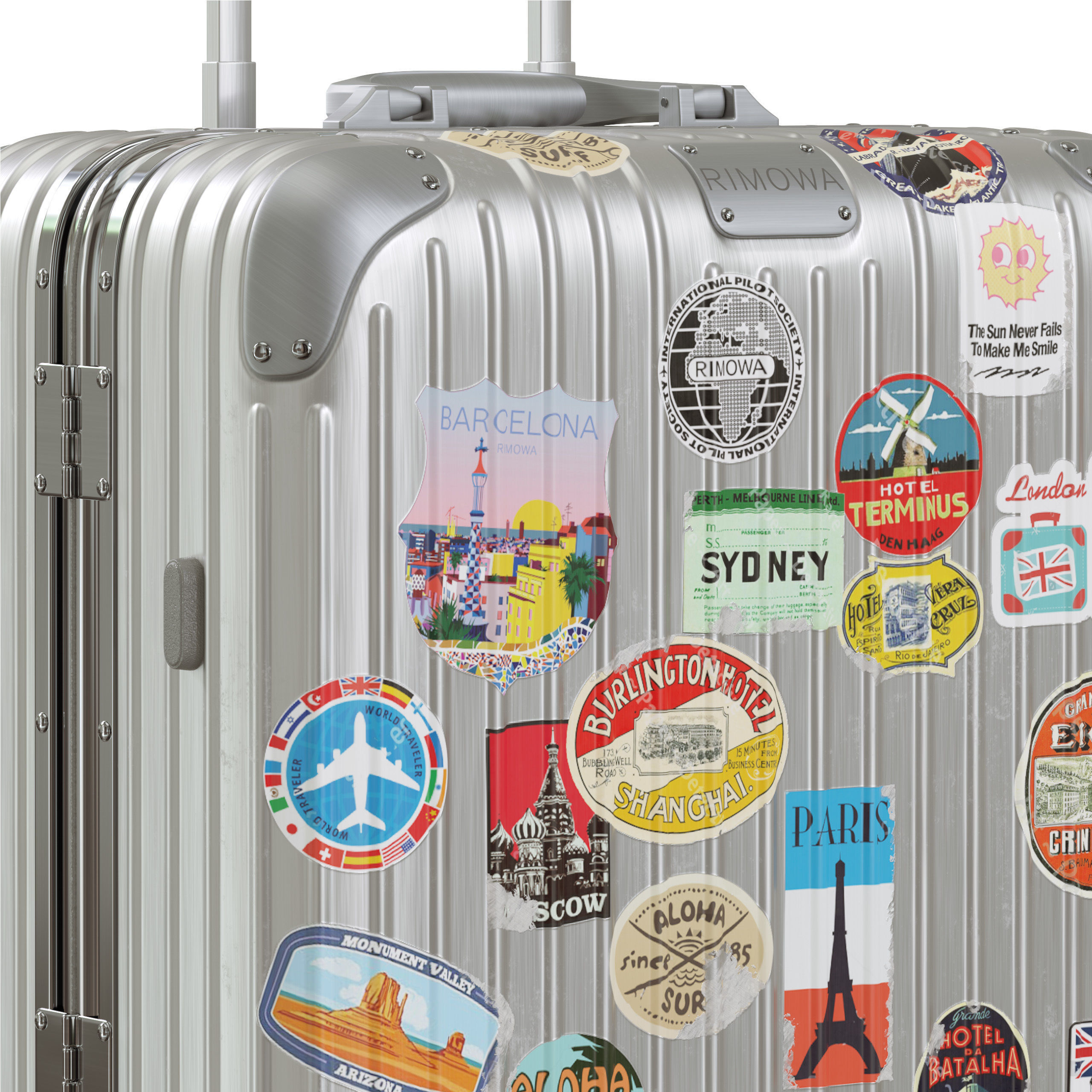 Rimowa Aluminium Luggage with Stickers PBR 4k Low-poly 3D model_3