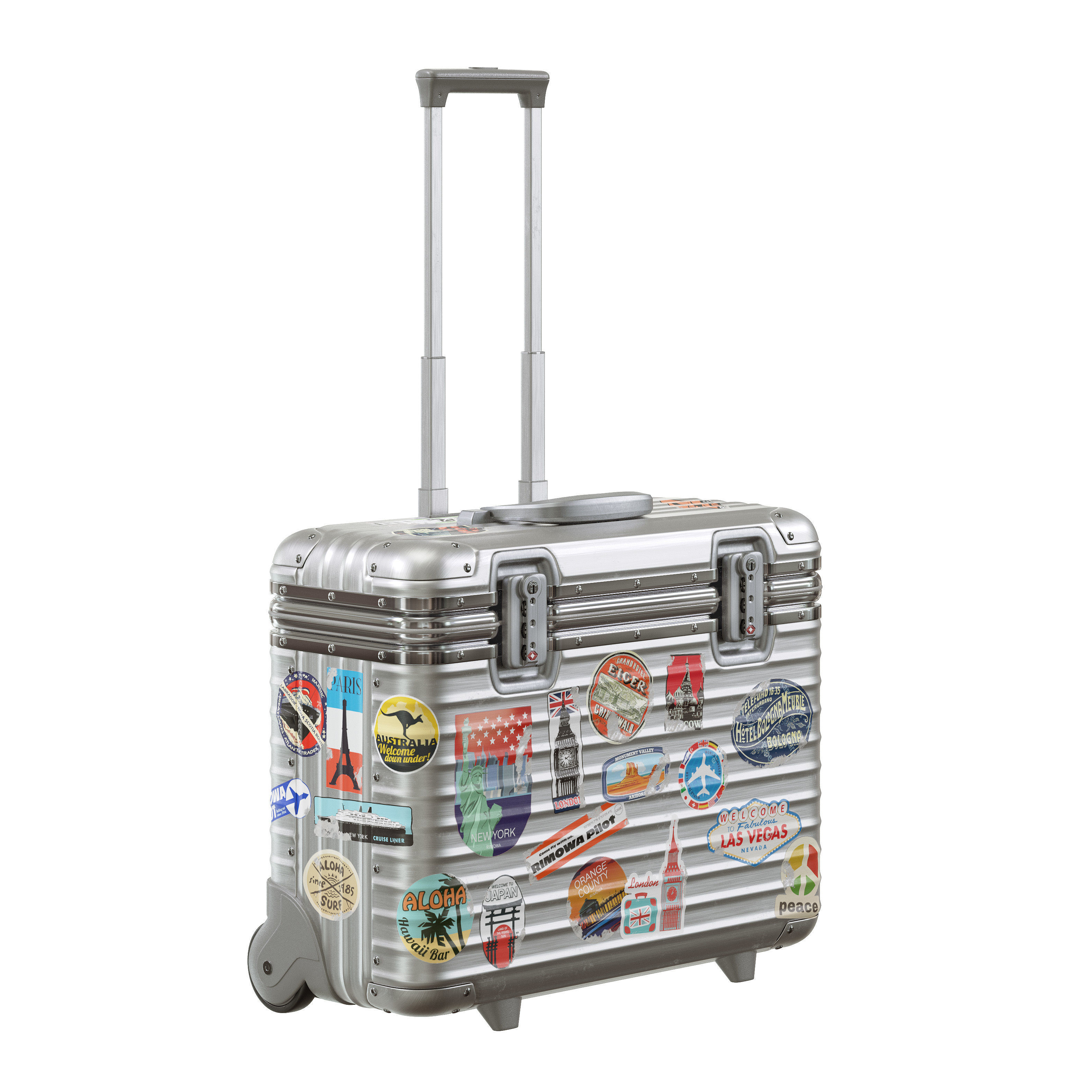Rimowa Aluminium Luggage with Stickers PBR 4k Low-poly 3D model_4