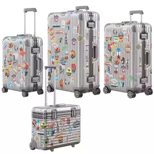 Rimowa Aluminium Luggage with Stickers PBR 4k Low-poly 3D model