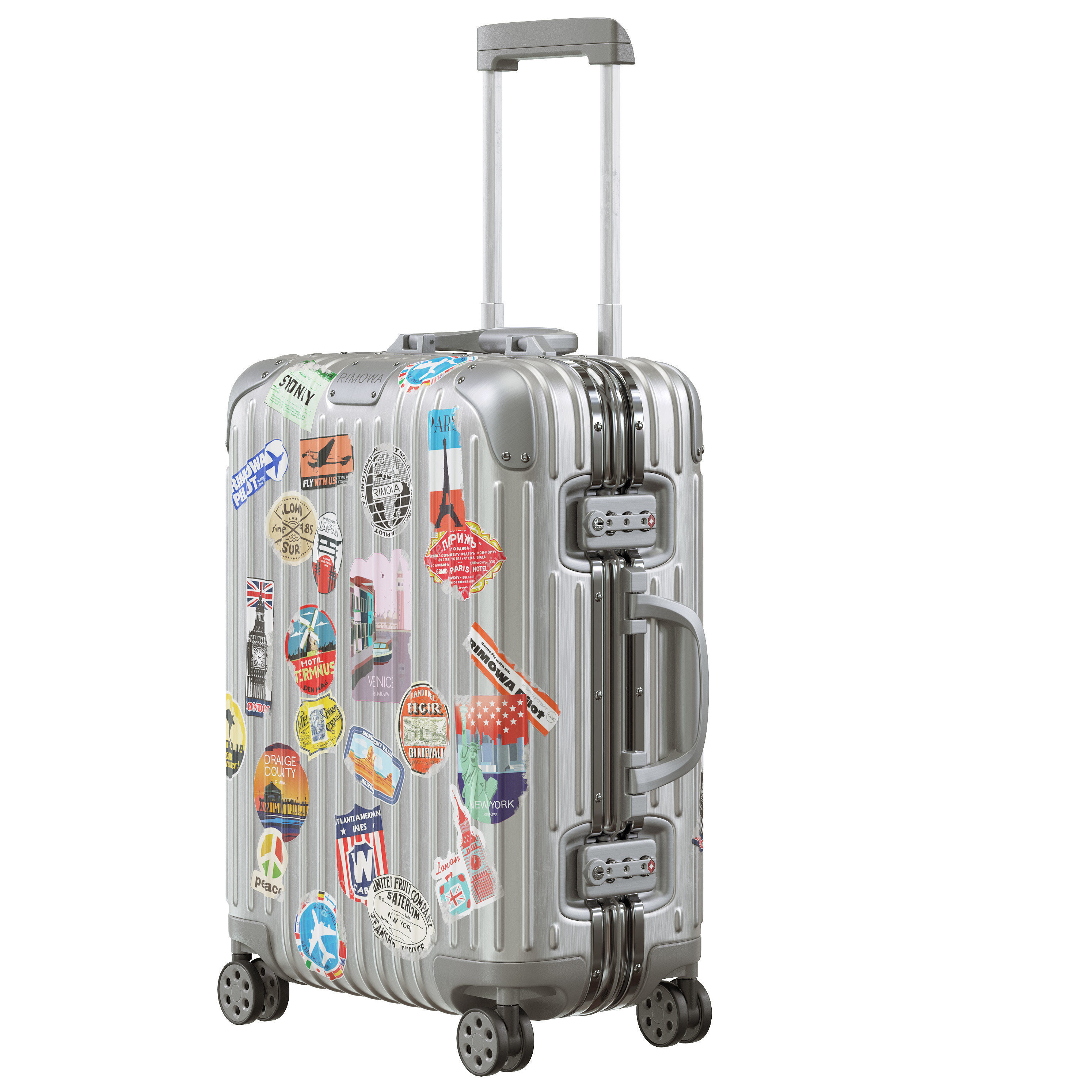Rimowa Aluminium Luggage with Stickers PBR 4k Low-poly 3D model_7