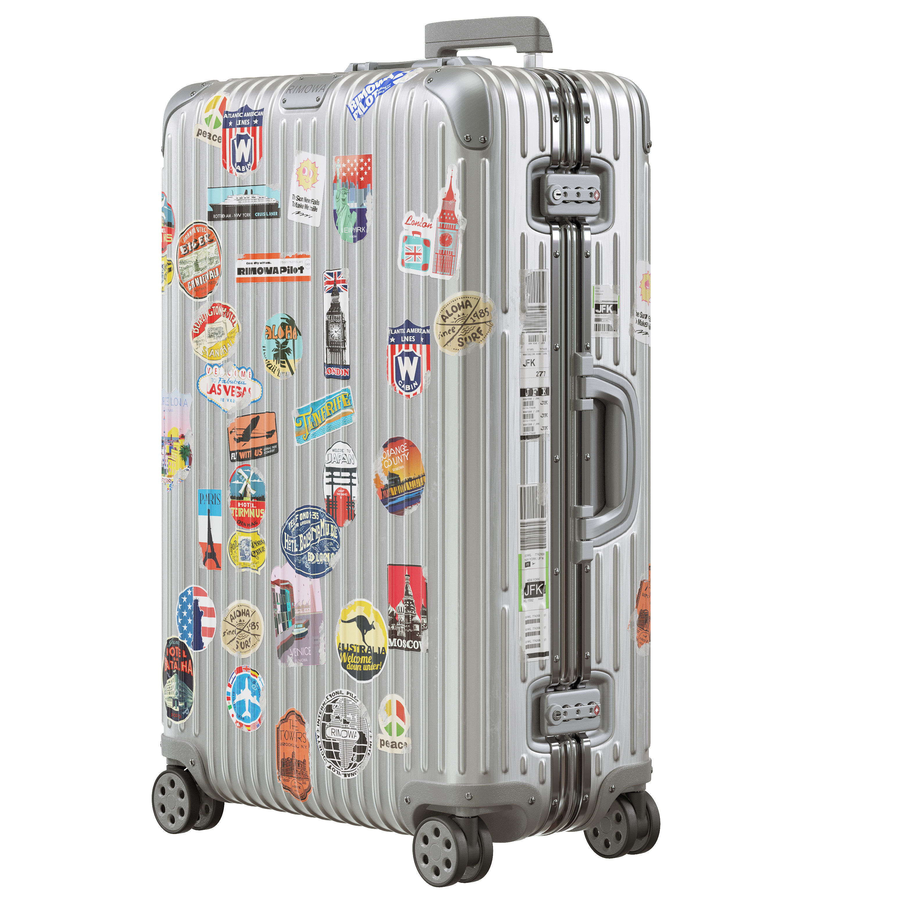 Rimowa Aluminium Luggage with Stickers PBR 4k Low-poly 3D model_5