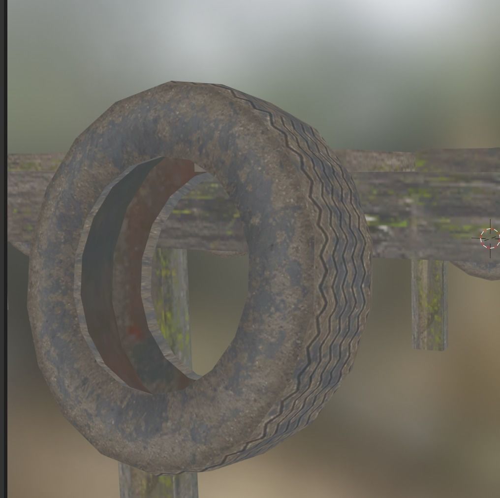 wood dock and tire Low-poly 3D model_2