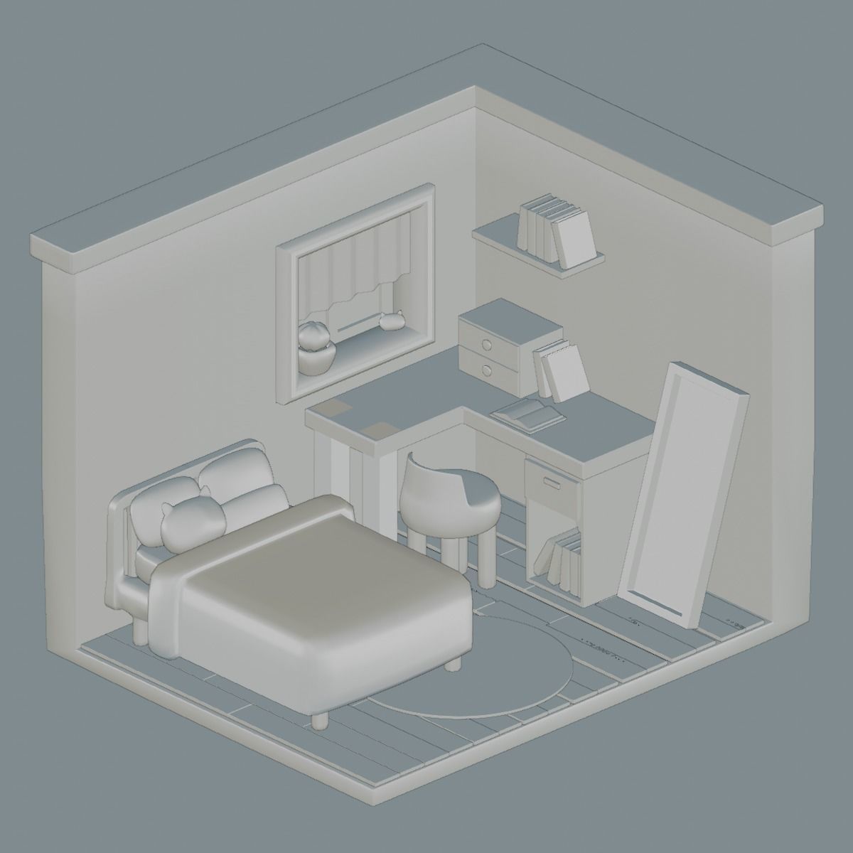 Iso Room model Low-poly 3D model_1