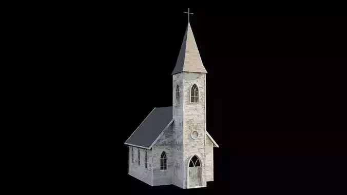 Old Church with Interior Low-poly 3D model