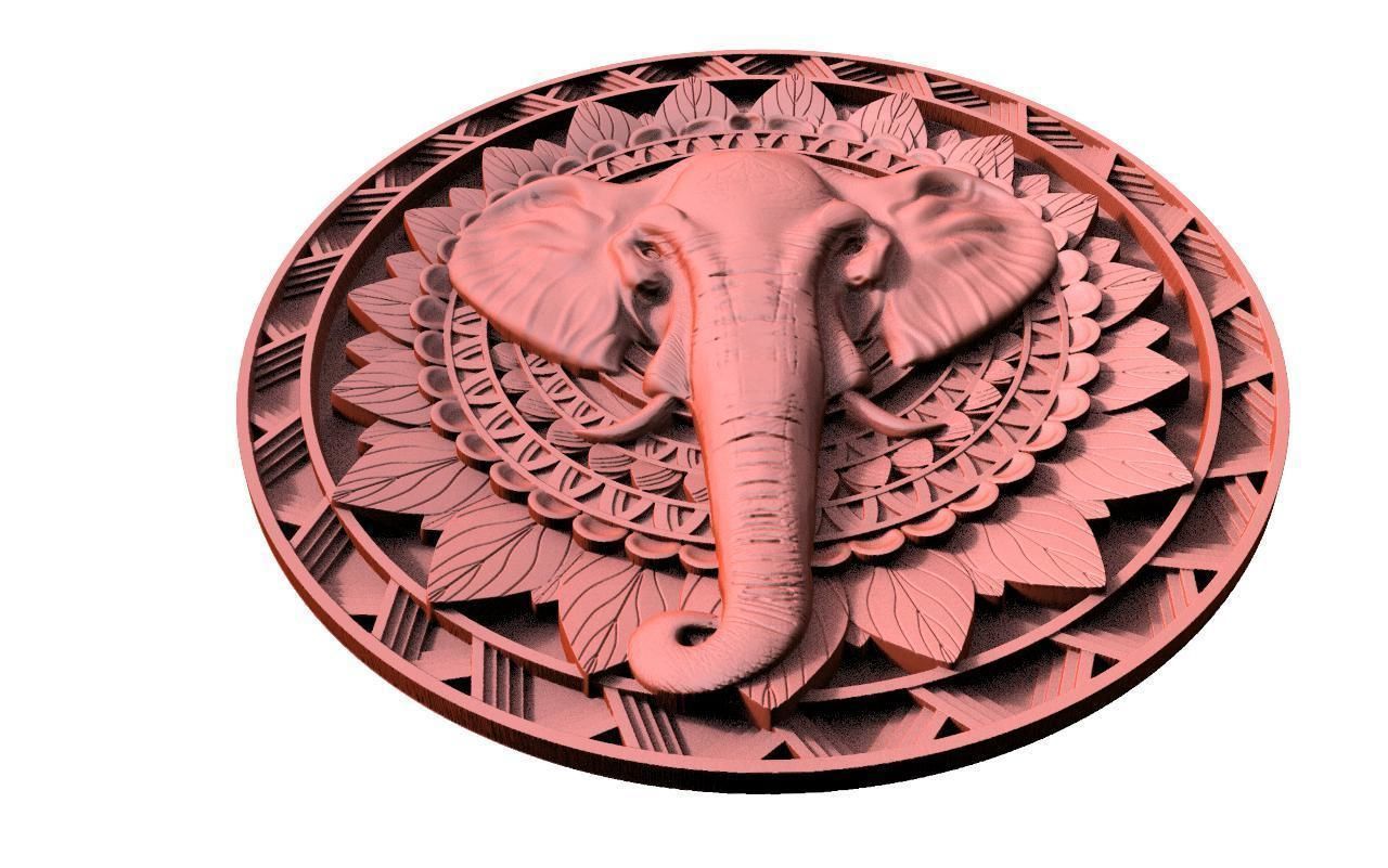 Elephant mandala CNC 3D print model_3