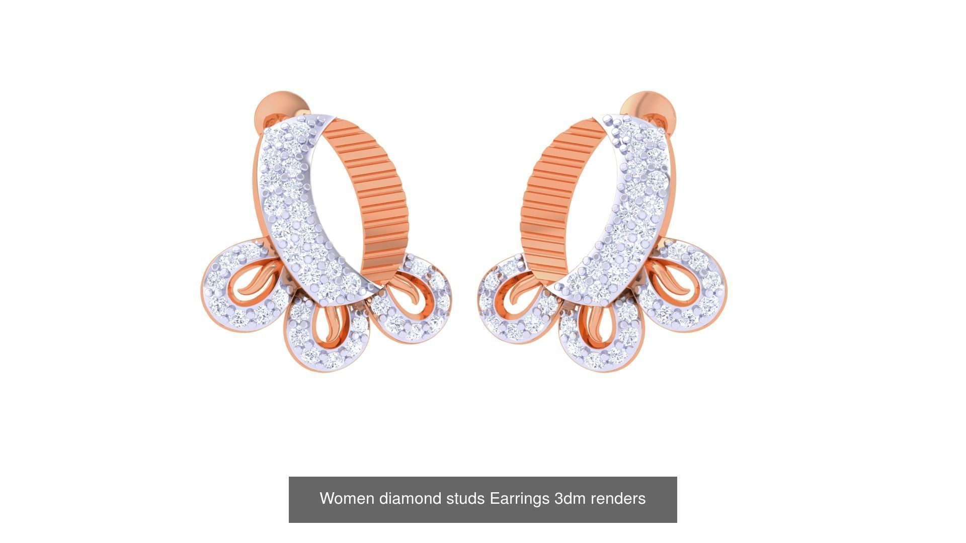 46 Women diamond studs Earrings 3dm renders  3D Model Collection_15
