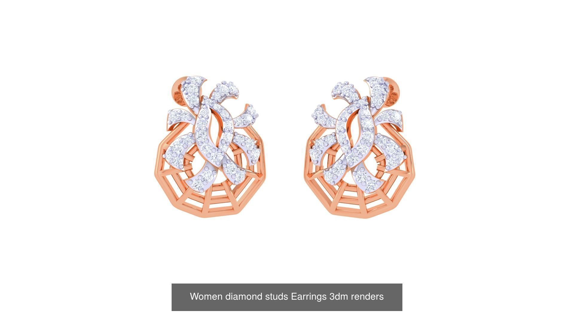 46 Women diamond studs Earrings 3dm renders  3D Model Collection_36
