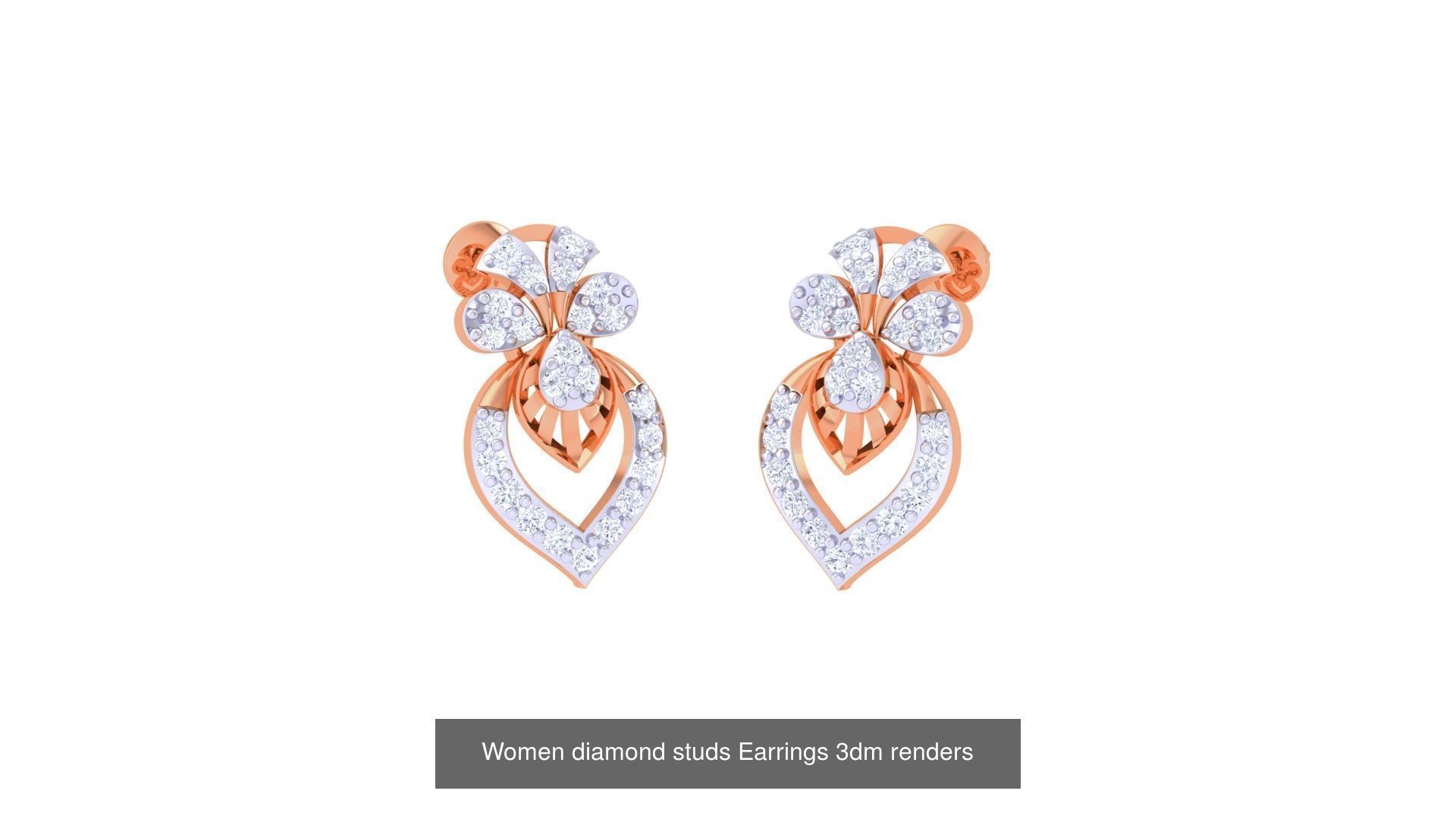46 Women diamond studs Earrings 3dm renders  3D Model Collection_50