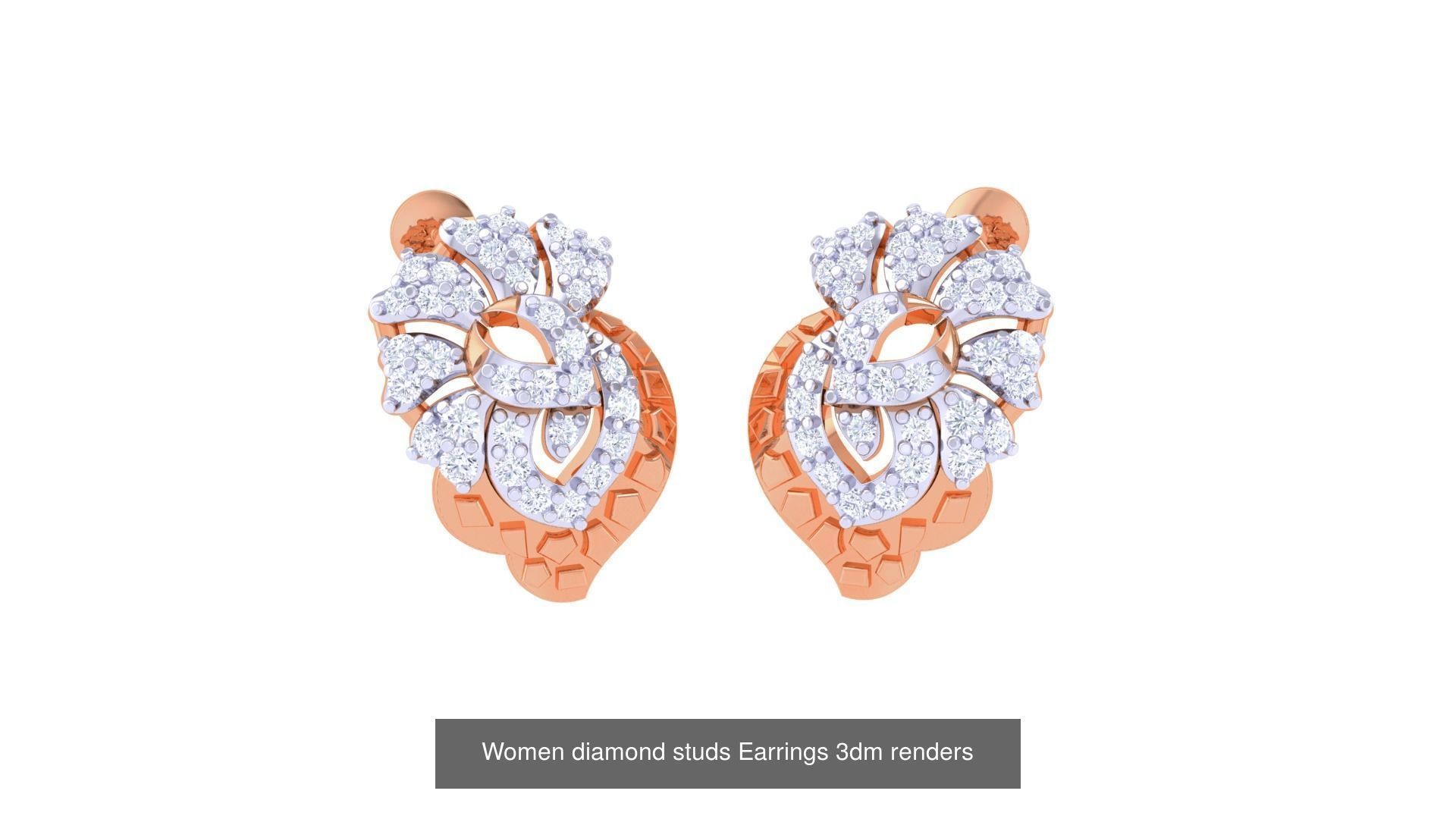 46 Women diamond studs Earrings 3dm renders  3D Model Collection_7
