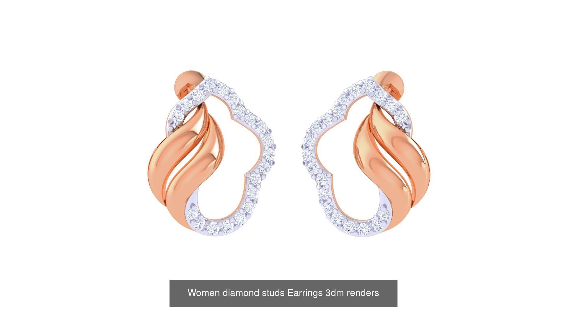 46 Women diamond studs Earrings 3dm renders  3D Model Collection_41