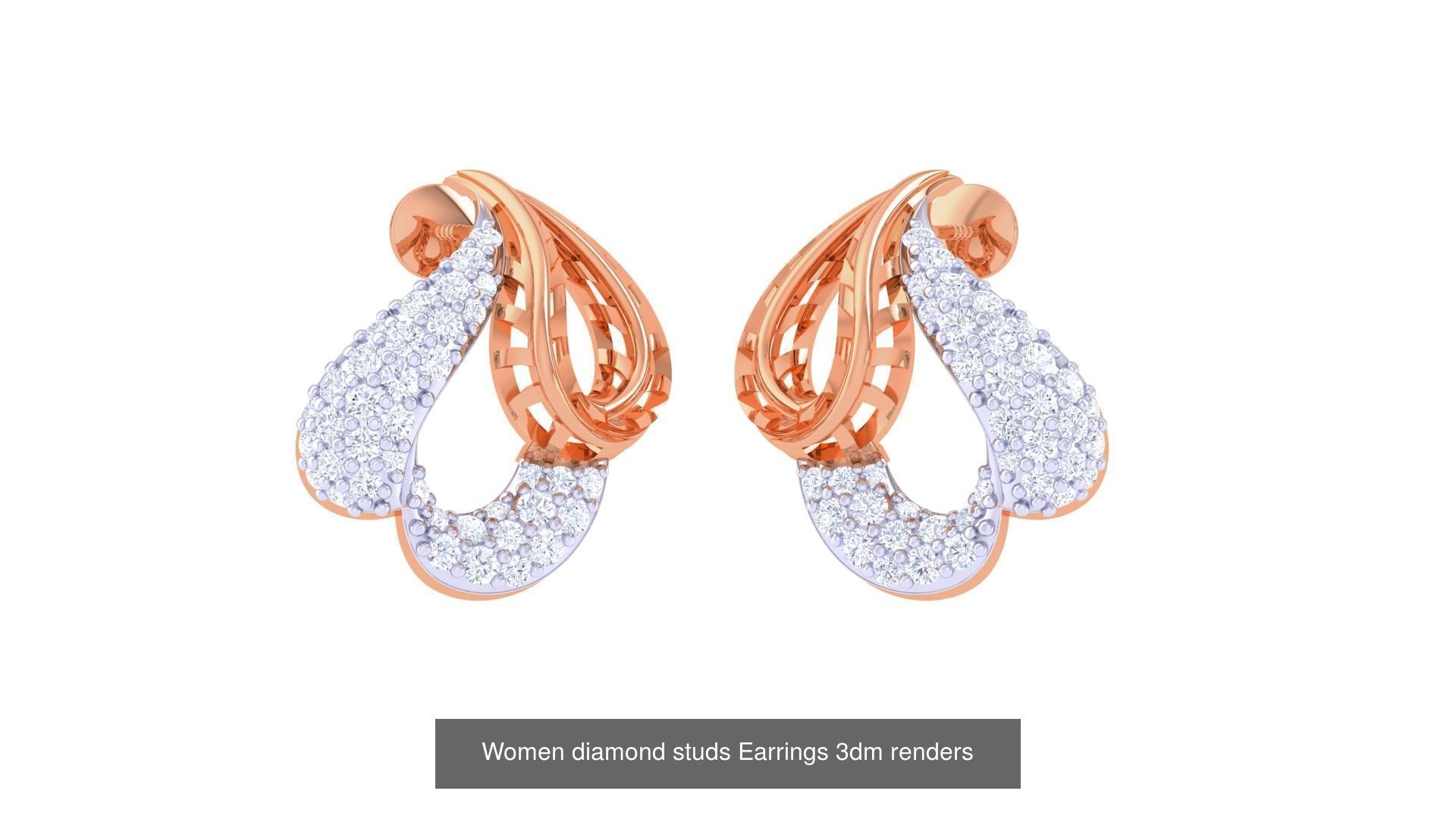 46 Women diamond studs Earrings 3dm renders  3D Model Collection_30