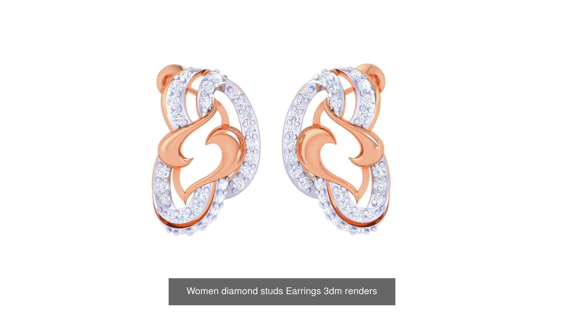 46 Women diamond studs Earrings 3dm renders  3D Model Collection_10