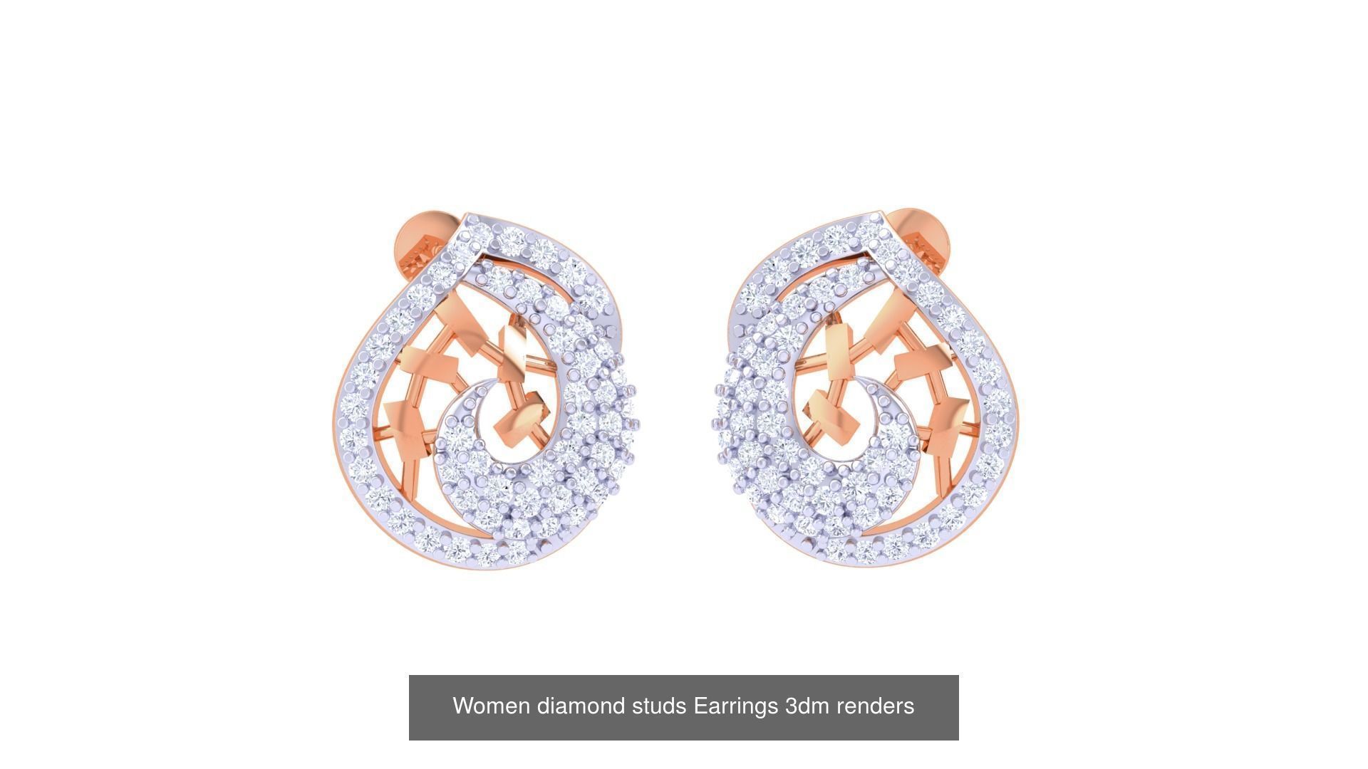 46 Women diamond studs Earrings 3dm renders  3D Model Collection_5