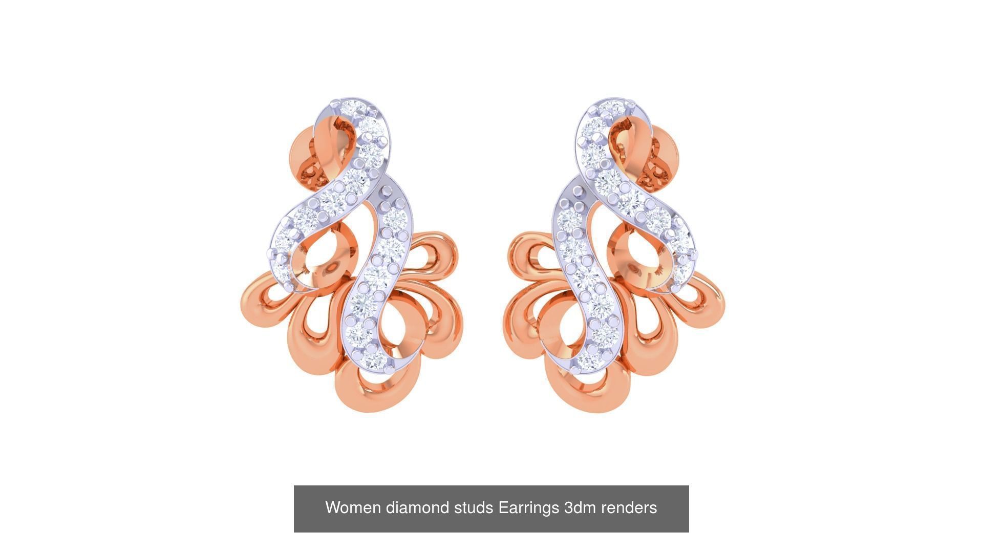 46 Women diamond studs Earrings 3dm renders  3D Model Collection_26