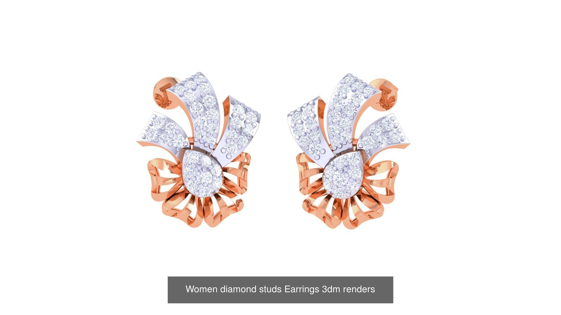 46 Women diamond studs Earrings 3dm renders  3D Model Collection_40