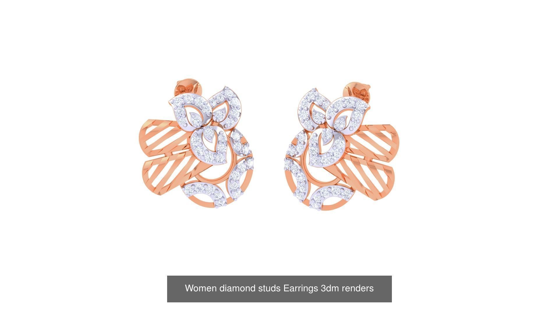 46 Women diamond studs Earrings 3dm renders  3D Model Collection_44