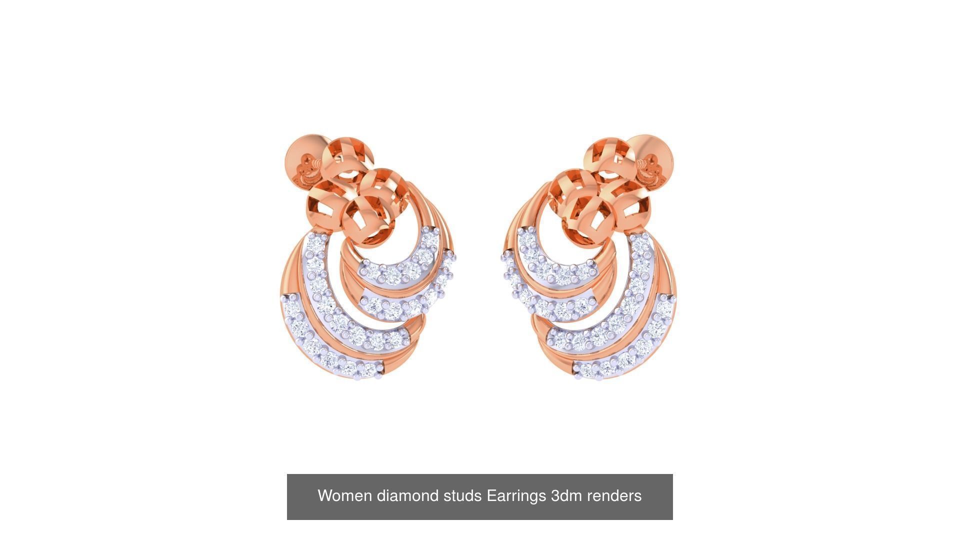 46 Women diamond studs Earrings 3dm renders  3D Model Collection_47