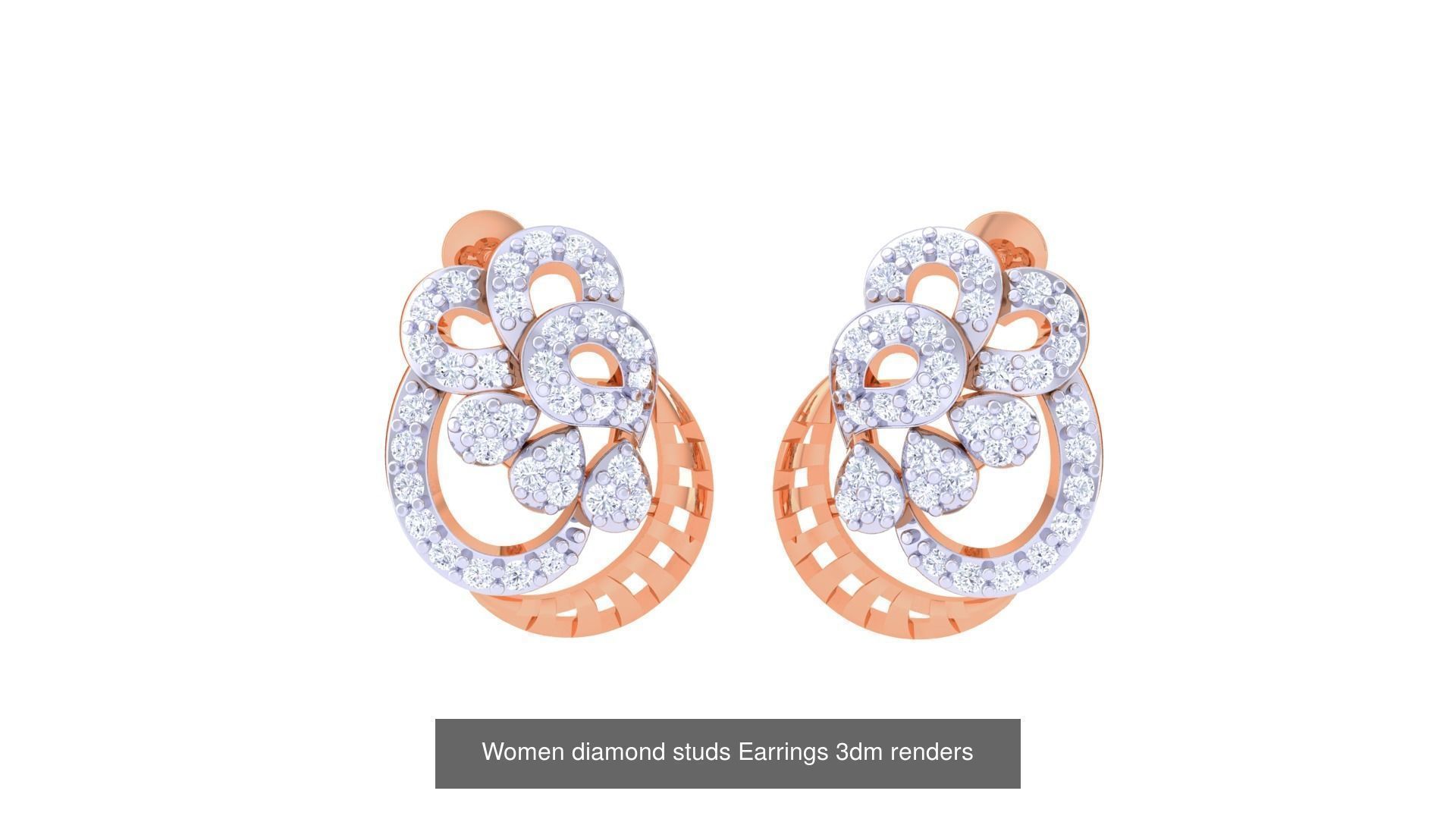 46 Women diamond studs Earrings 3dm renders  3D Model Collection_46