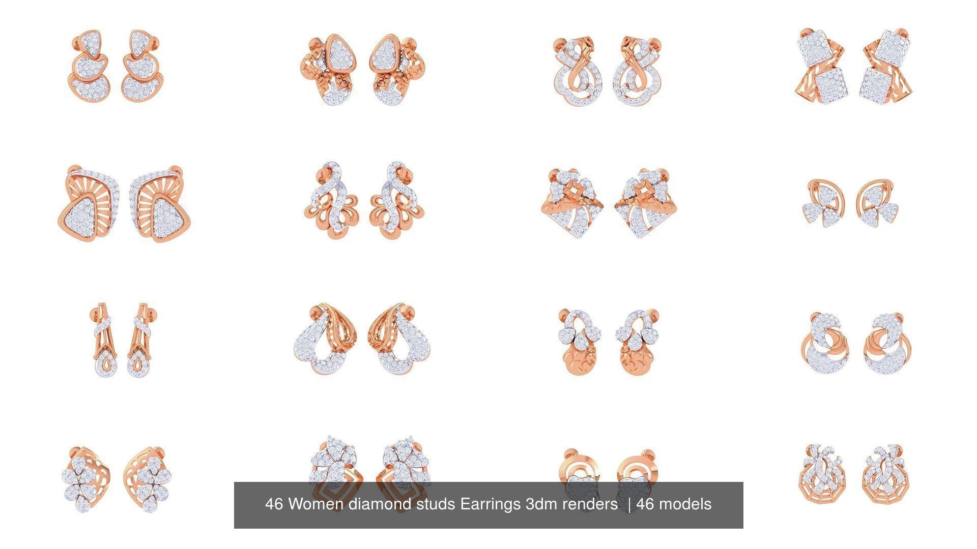 46 Women diamond studs Earrings 3dm renders  3D Model Collection_2