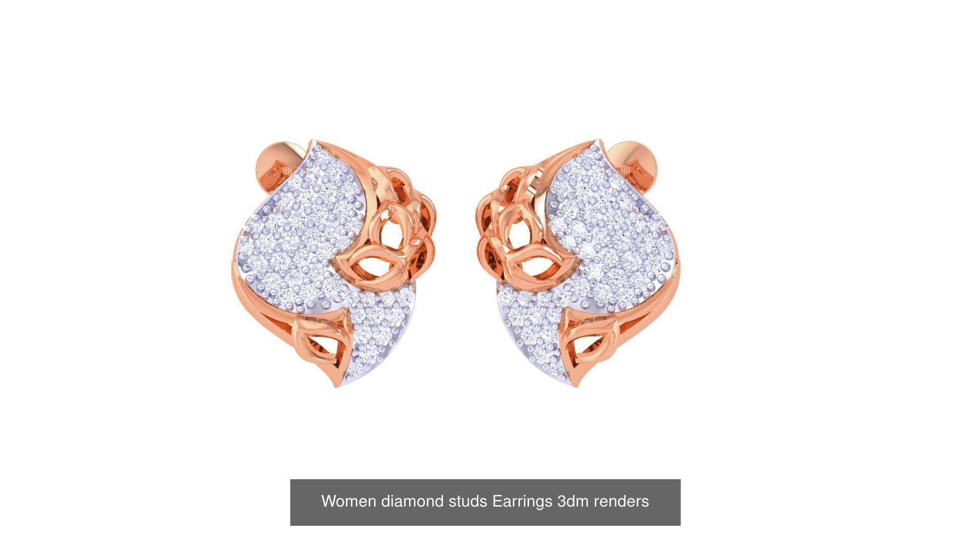 46 Women diamond studs Earrings 3dm renders  3D Model Collection_48