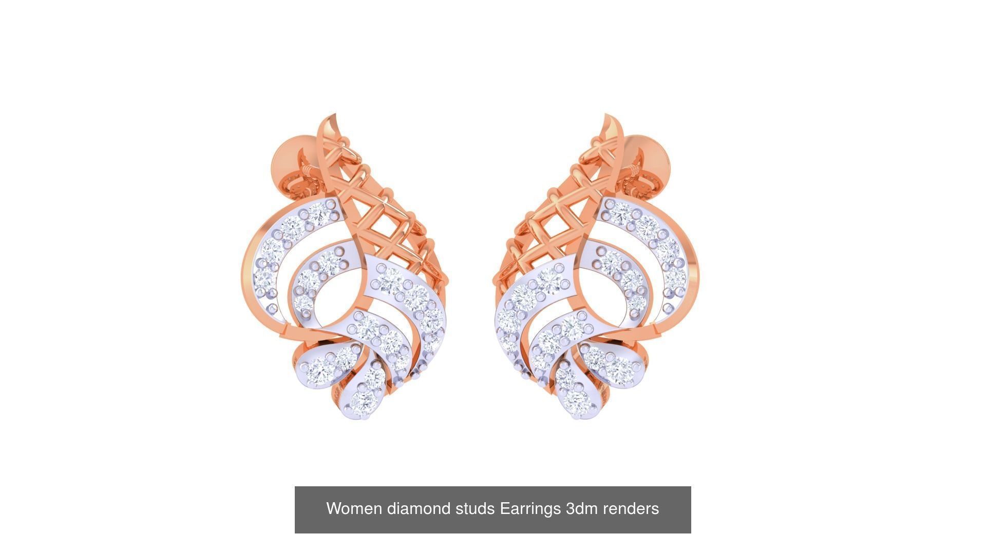 46 Women diamond studs Earrings 3dm renders  3D Model Collection_13
