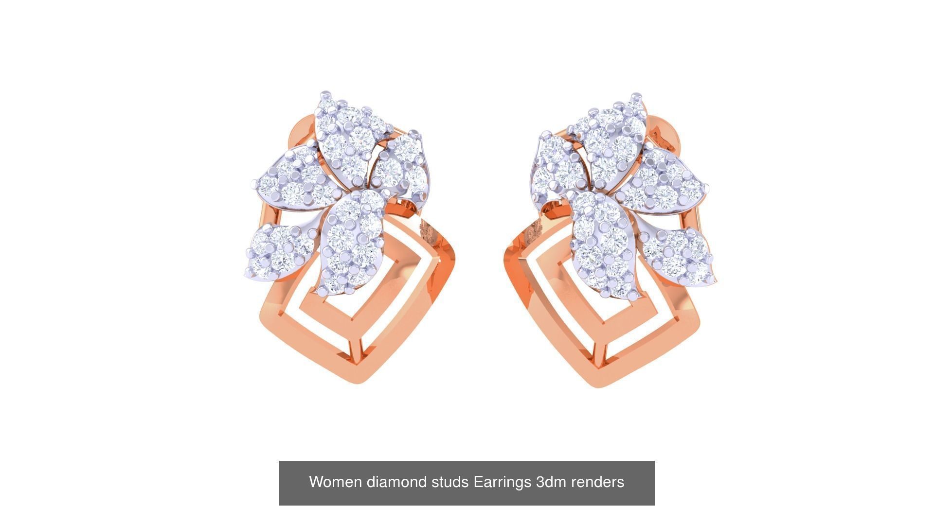 46 Women diamond studs Earrings 3dm renders  3D Model Collection_34