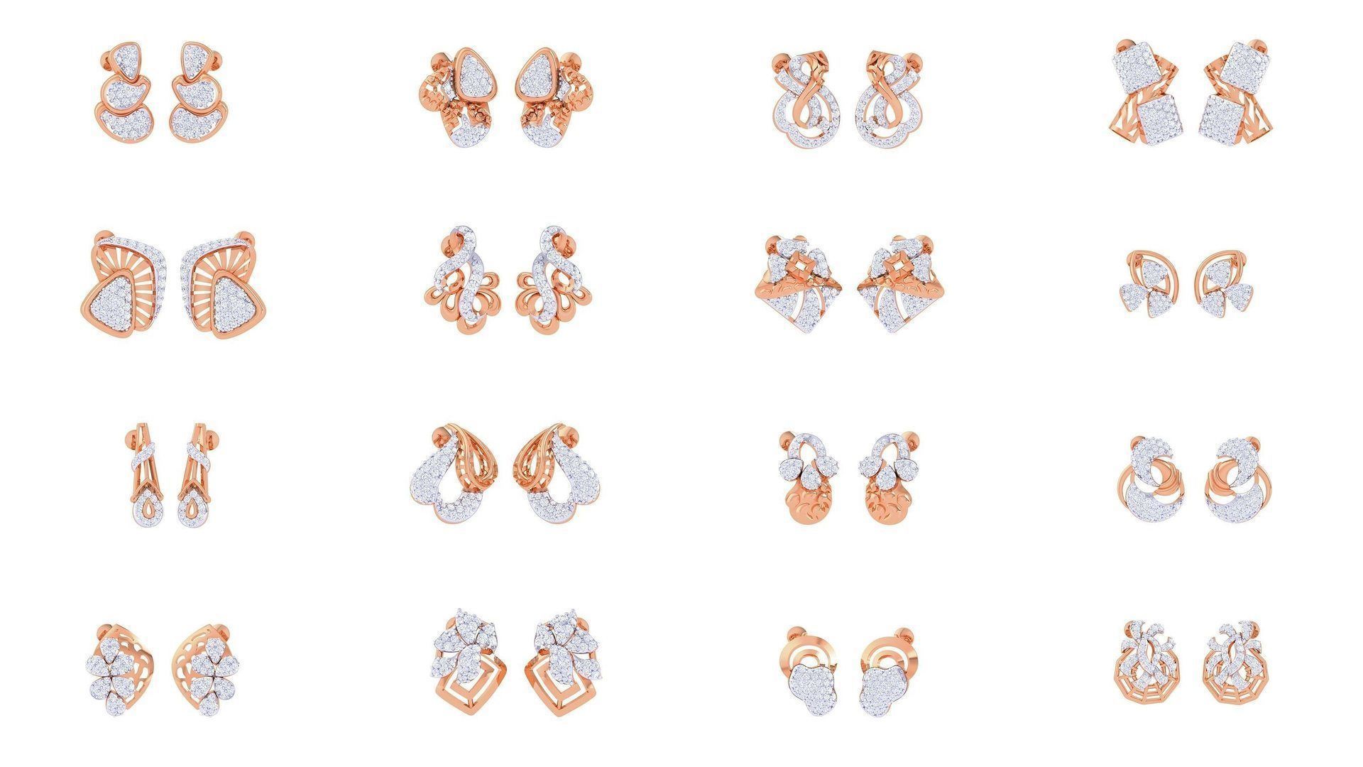 46 Women diamond studs Earrings 3dm renders  3D Model Collection_1