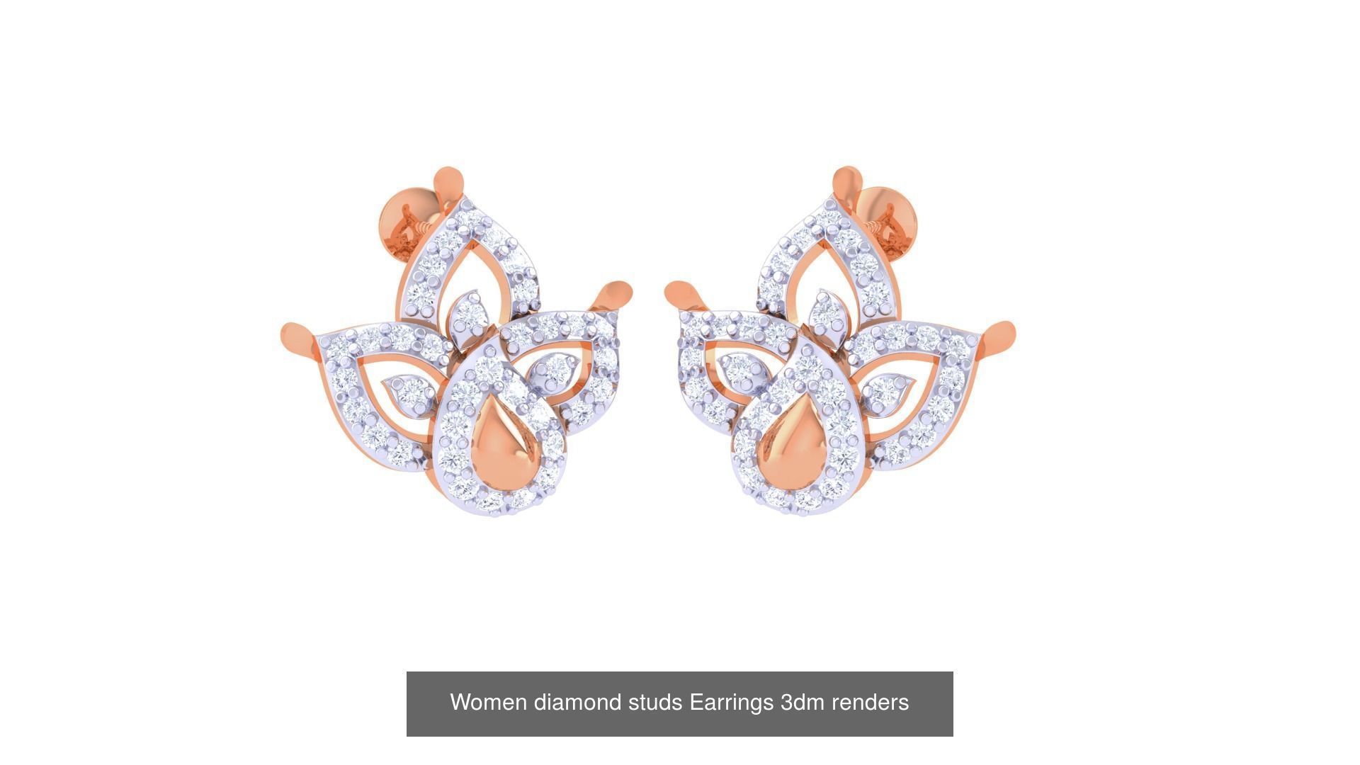 46 Women diamond studs Earrings 3dm renders  3D Model Collection_11