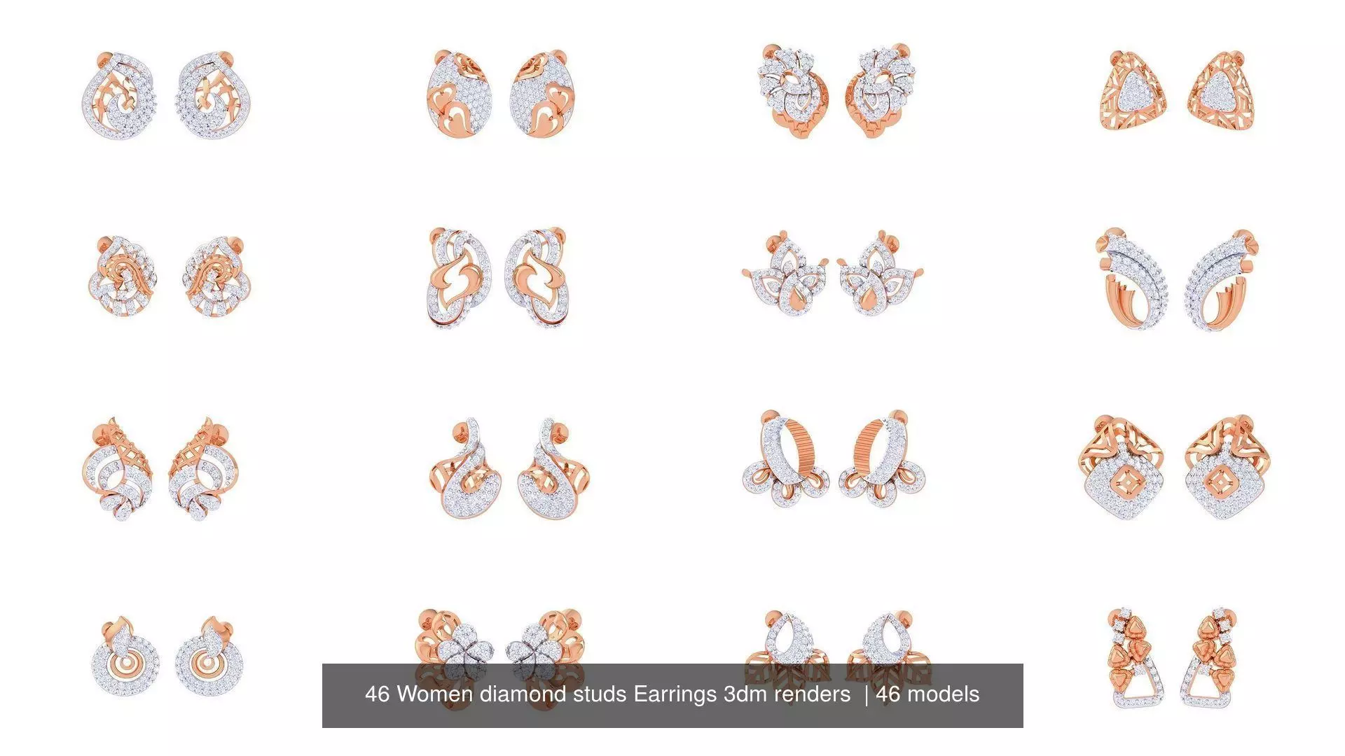 46 Women diamond studs Earrings 3dm renders  3D Model Collection_0