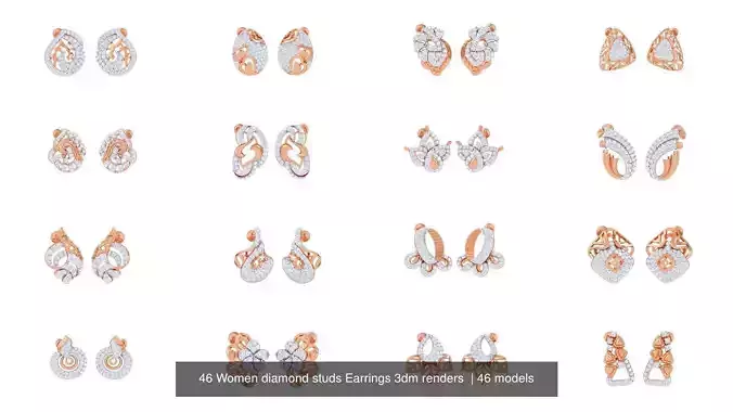 46 Women diamond studs Earrings 3dm renders  3D Model Collection