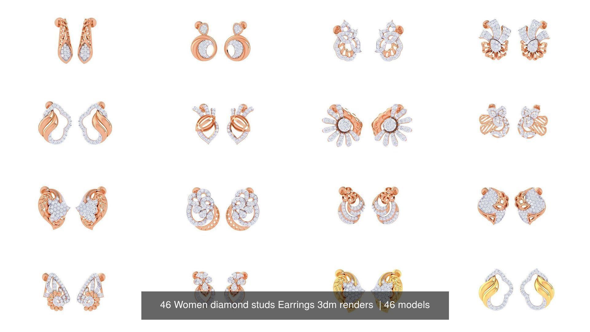 46 Women diamond studs Earrings 3dm renders  3D Model Collection_4