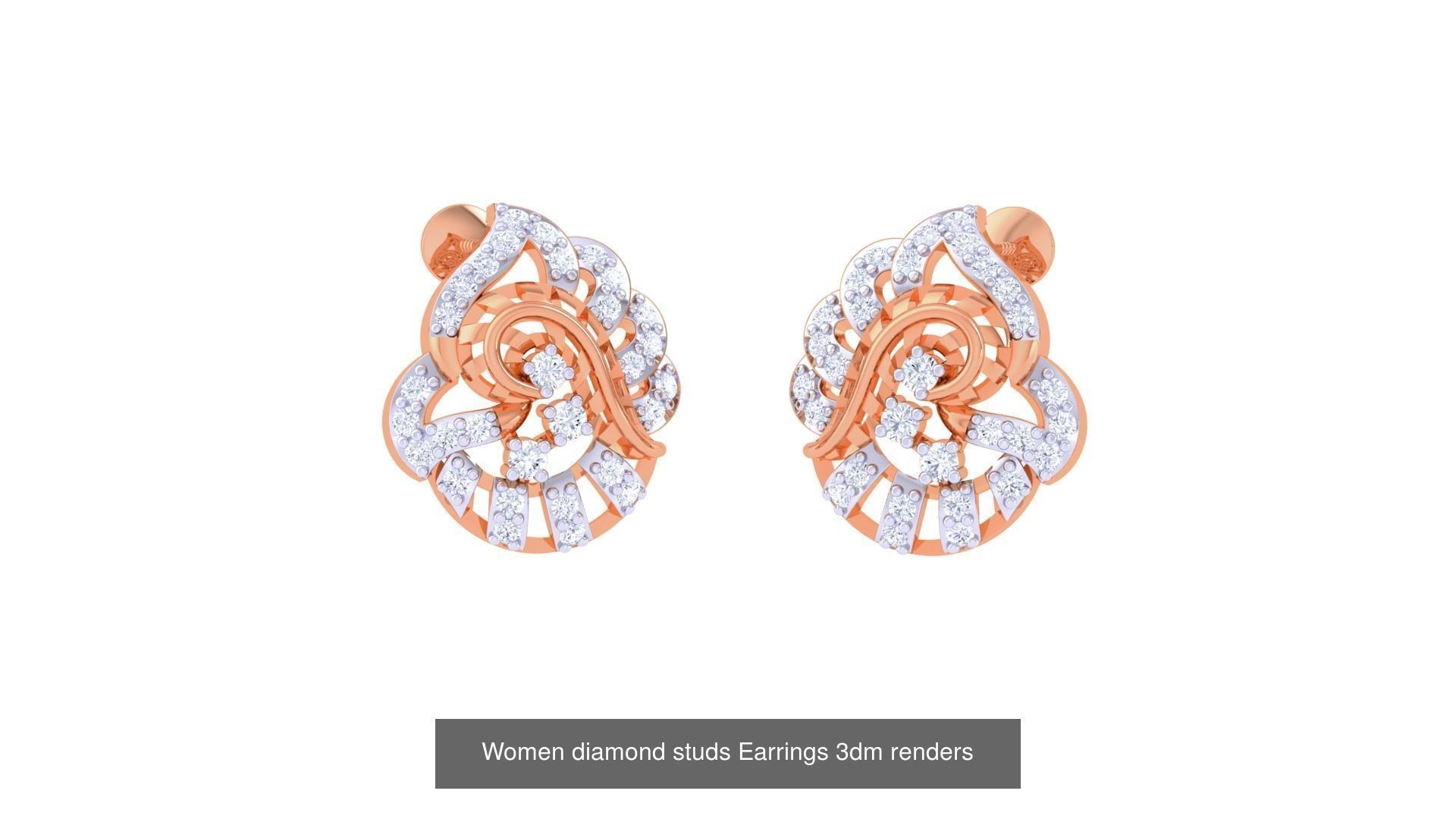 46 Women diamond studs Earrings 3dm renders  3D Model Collection_9