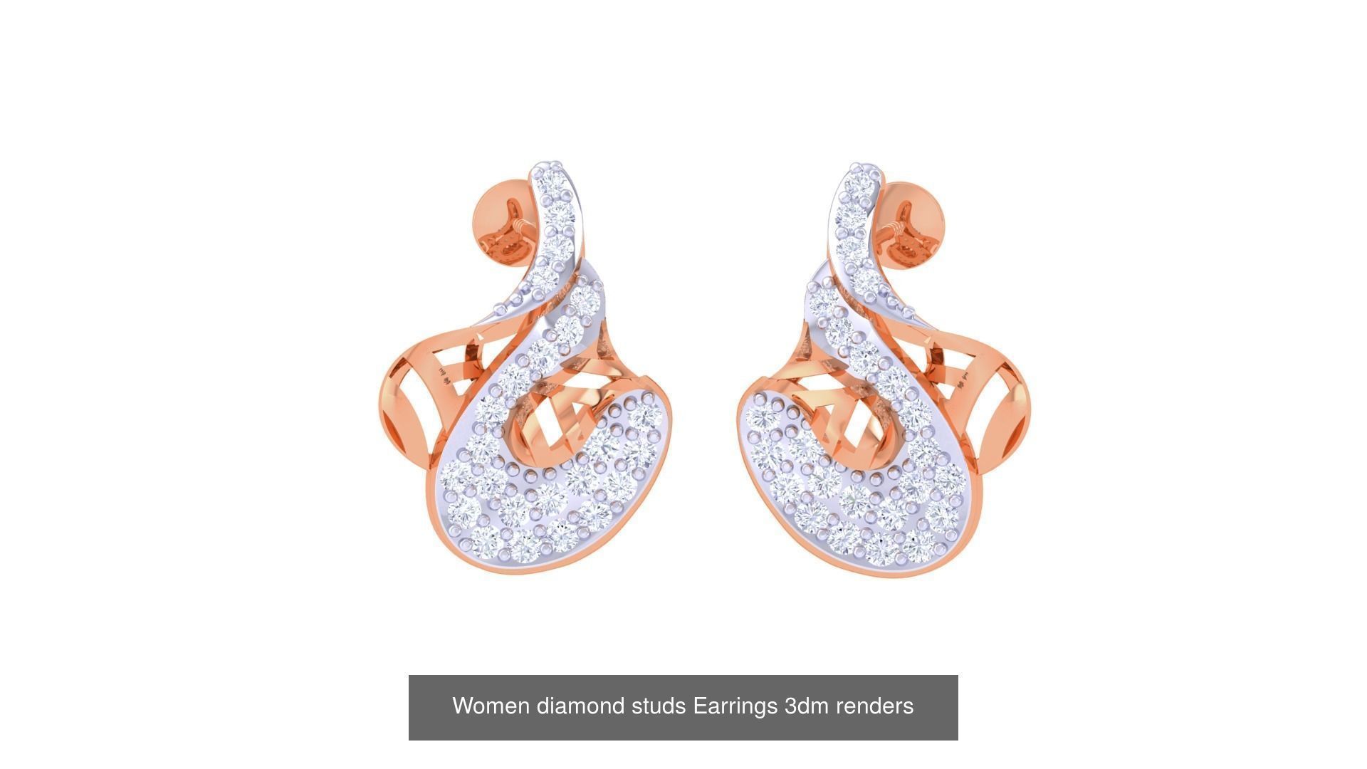 46 Women diamond studs Earrings 3dm renders  3D Model Collection_14