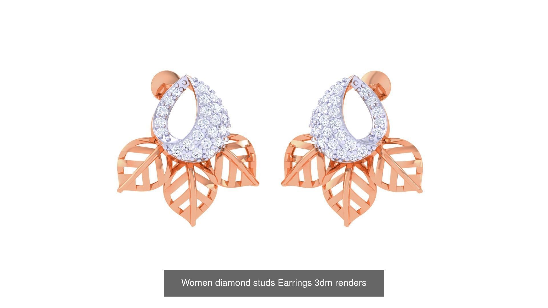 46 Women diamond studs Earrings 3dm renders  3D Model Collection_19