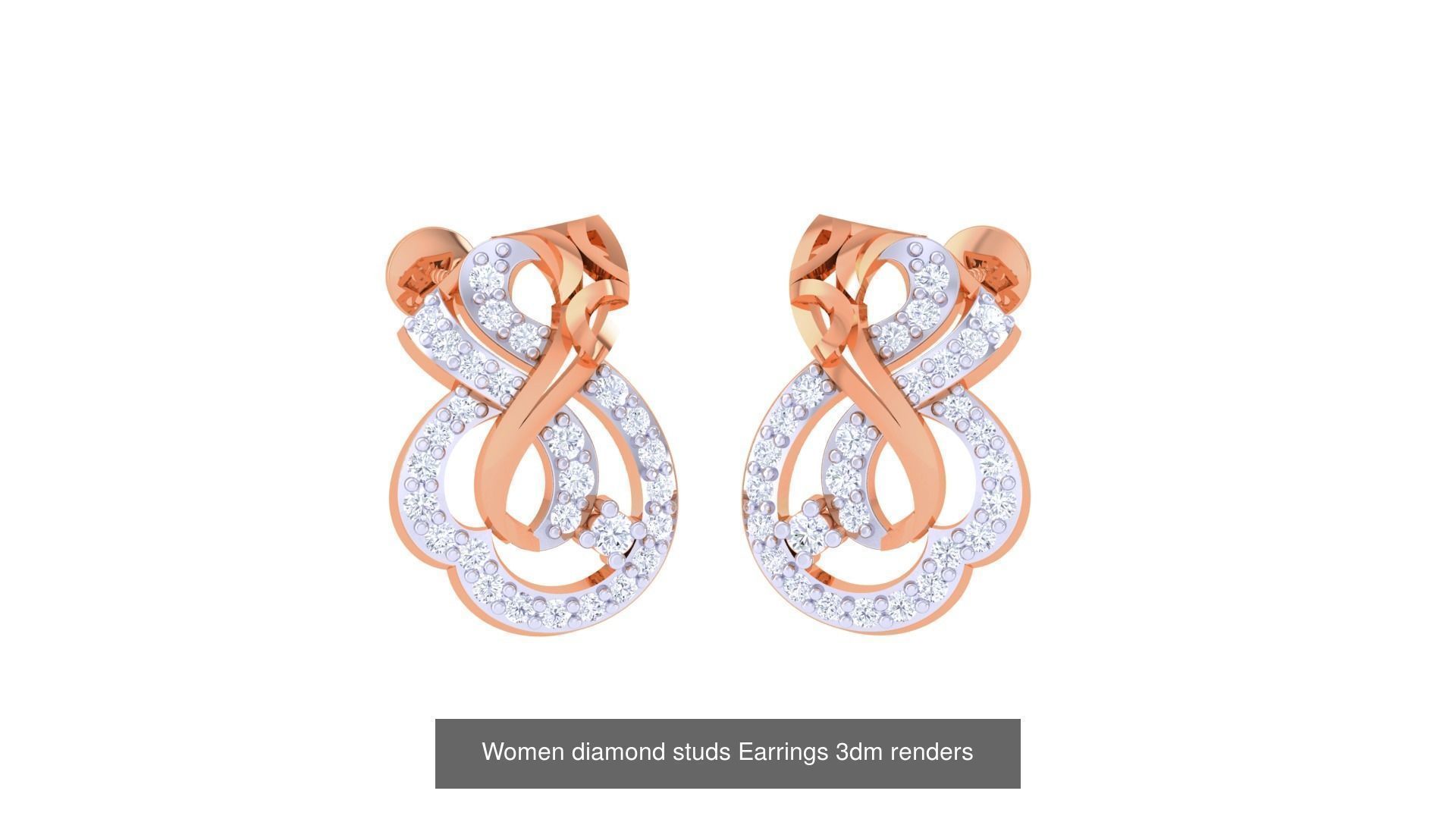 46 Women diamond studs Earrings 3dm renders  3D Model Collection_23